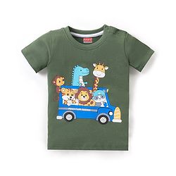 Babyhug Cotton Knit Half Sleeves Jungle Safari Print T-Shirt & Shorts Set - Green