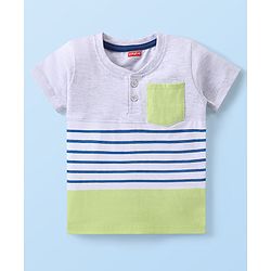 Babyhug Single Jersey Knit Half Sleeves Striped T-Shirt & Shorts Set with Pocket Detailing - Multicolour