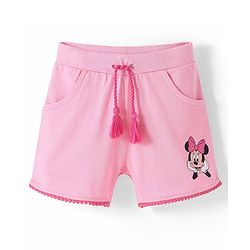 Babyhug Disney Cotton Knit Shorts with Minnie Mouse Graphics- Pink