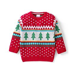 Babyhug Knitted Full Sleeves Baby Sweater Set with Tree Design - Red