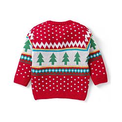 Babyhug Knitted Full Sleeves Baby Sweater Set with Tree Design - Red
