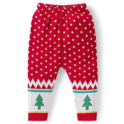 Babyhug Knitted Full Sleeves Baby Sweater Set with Tree Design - Red