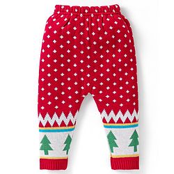 Babyhug Knitted Full Sleeves Baby Sweater Set with Tree Design - Red