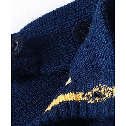 Babyhug Knitted Full Sleeves Baby Sweater Set with Deer Design - Navy Blue