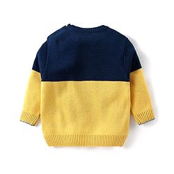 Babyhug Knitted Full Sleeves Pullover Sweater & Pant Set with Star Design - Navy Blue & Yellow