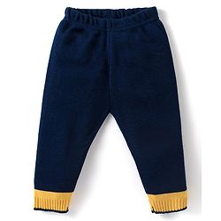 Babyhug Knitted Full Sleeves Pullover Sweater & Pant Set with Star Design - Navy Blue & Yellow
