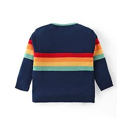 Babyhug Knitted Full Sleeves Striped Baby Sweater Set - Navy Blue