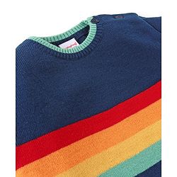 Babyhug Knitted Full Sleeves Striped Baby Sweater Set - Navy Blue