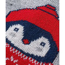 Babyhug Knit Full Sleeves Sweater & Pant Set Penguin Design - Navy Blue & Grey