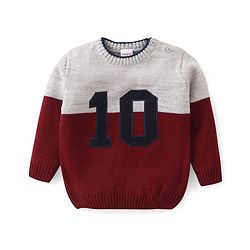 Babyhug Knit Full Sleeves Sweater Set with Colour Block Design & Number Embroidery - Grey & Red
