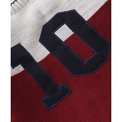 Babyhug Knit Full Sleeves Sweater Set with Colour Block Design & Number Embroidery - Grey & Red