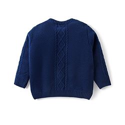 Babyhug Knitted Full Sleeves Front Open Sweater with Cable Knit Design & Pom Pom Detailing - Navy Blue