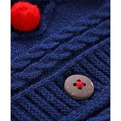 Babyhug Knitted Full Sleeves Front Open Sweater with Cable Knit Design & Pom Pom Detailing - Navy Blue