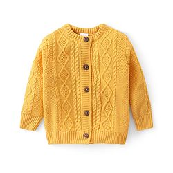 Babyhug Knitted Full Sleeves Front Open Sweater with Cable Knit Design - Yellow
