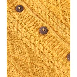 Babyhug Knitted Full Sleeves Front Open Sweater with Cable Knit Design - Yellow