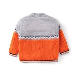 Babyhug Knitted Full Sleeves Front Open Sweater with Cable Knit Design- Grey & Orange