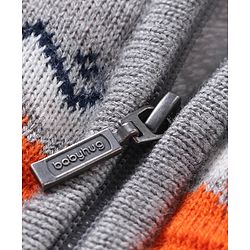 Babyhug Knitted Full Sleeves Front Open Sweater with Cable Knit Design- Grey & Orange