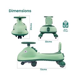 Babyhug Dino Drift Kids Swing Car with ABEC 7 Bearing,Lights,Muisc & PU LED Wheels - Multicolor