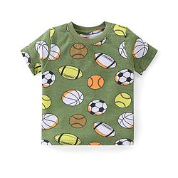Babyhug Cotton Knit Half Sleeves Night Suit  With Football Print - Green