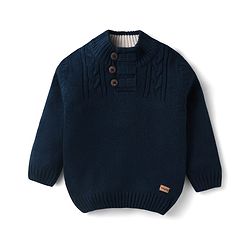 Babyhug Knitted Full Sleeves Pullover Solid Color Sweater - Navy Blue