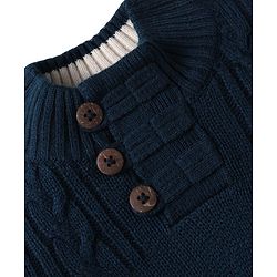 Babyhug Knitted Full Sleeves Pullover Solid Color Sweater - Navy Blue
