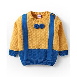 Babyhug Knit Full Sleeves Pullover Sweater With Bow Applique - Yellow
