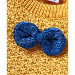 Babyhug Knit Full Sleeves Pullover Sweater With Bow Applique - Yellow