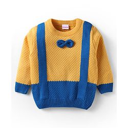 Babyhug Knit Full Sleeves Pullover Sweater With Bow Applique - Yellow