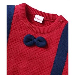 Babyhug Knit Full Sleeves Pullover Sweater With Bow Applique - Yellow