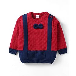 Babyhug Knit Full Sleeves Pullover Sweater With Bow Applique - Yellow