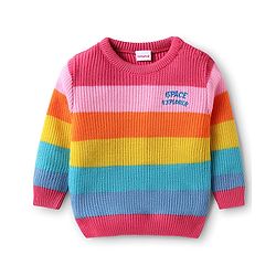 Babyhug Knitted Full Sleeves Pullovers Striped Sweater - Multicolor