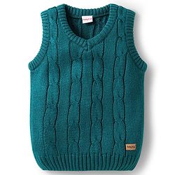 Babyhug Knitted Sleeveless Pullover Sweater Vest with Cable Knit Design - Teal Blue