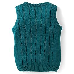 Babyhug Knitted Sleeveless Pullover Sweater Vest with Cable Knit Design - Teal Blue