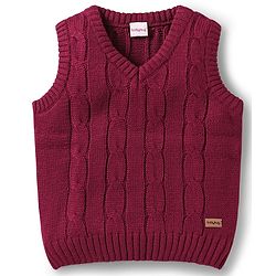 Babyhug Knitted Sleeveless Pullover Sweater Vest with Cable Knit Design - Wine