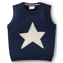 Babyhug Knitted Sleeveless Pullover Sweater Vest with Star Design - Navy Blue