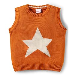 Babyhug Knitted Sleeveless Pullover Sweater Vest with Star Design - Orange