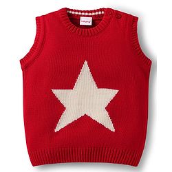 Babyhug Knitted Sleeveless Pullover Sweater Vest with Star Design - Red
