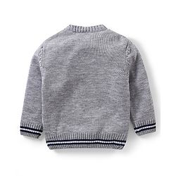 Babyhug Knit Full Sleeves Pullover Sweater Argyle Design - Grey