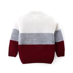 Babyhug Knitted Full Sleeves Color Block Pullovers Sweater - Maroon & White