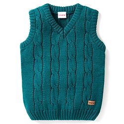 Babyhug Knitted Sleeveless Pullover Sweater with Cable Knit Design - Teal Blue