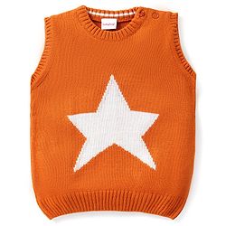 Babyhug Kitted Sleeveless Pullover Sweater with Star Design - Orange