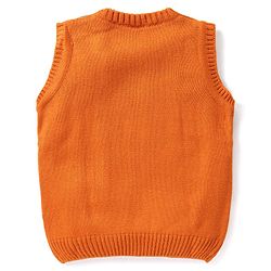 Babyhug Kitted Sleeveless Pullover Sweater with Star Design - Orange