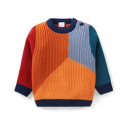 Babyhug Knitted Full Sleeves Pullover Colour Block Design Sweater -Multicolour