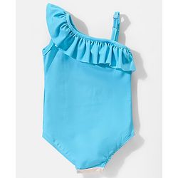 Babyhug Disney One Shoulder Sleeve V Cut  Swimsuit with Minnie Mouse Print - Blue