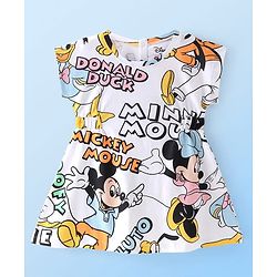 Babyhug Disney Cotton Half Sleeves Frocks With Mickey Mouse & Friends Print - White