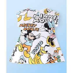 Babyhug Disney Cotton Half Sleeves Frocks With Mickey Mouse & Friends Print - White