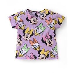 Babyhug Disney Single Jersey Knit Half Sleeves Night Suit With Minnie Mouse Graphics - Purple