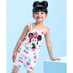 Babyhug Disney Single Jersey Knit Sleeveless Night Suit Minnie Mouse and Cherry Print - White