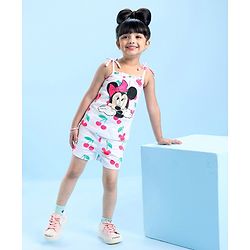 Babyhug Disney Single Jersey Knit Sleeveless Night Suit Minnie Mouse and Cherry Print - White