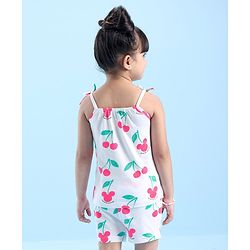 Babyhug Disney Single Jersey Knit Sleeveless Night Suit Minnie Mouse and Cherry Print - White